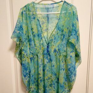 Beautiful green and blue sheer long blouse/dress M
